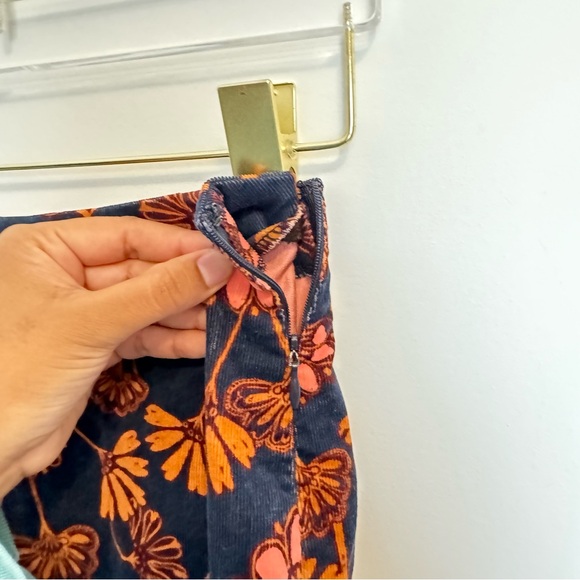 Free People Corduroy Navy Blue and Orange Print Flounce Hem Mini Skirt - Picture 5 of 5